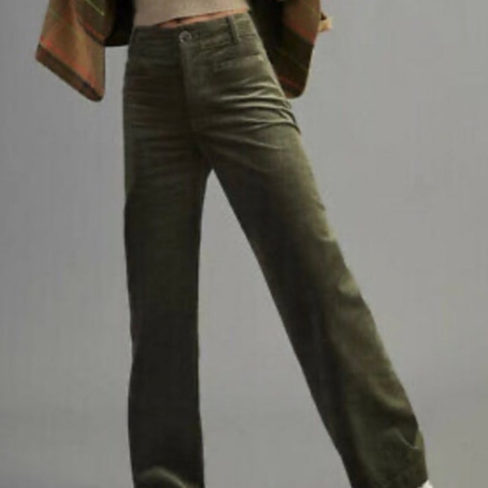 NWOT Anthropologie Maeve Colette Corduroy Wide-Leg Trousers in moss, size 26